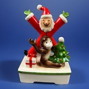 Vintage Curious George Musical Box W/ Santa 1981 Margaret E Rey Gorham RARE